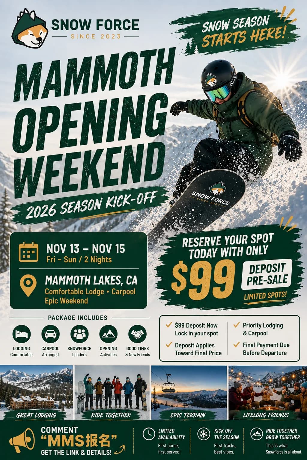 Snowforce Mammoth Opening Weekend Nov 13-15 2026